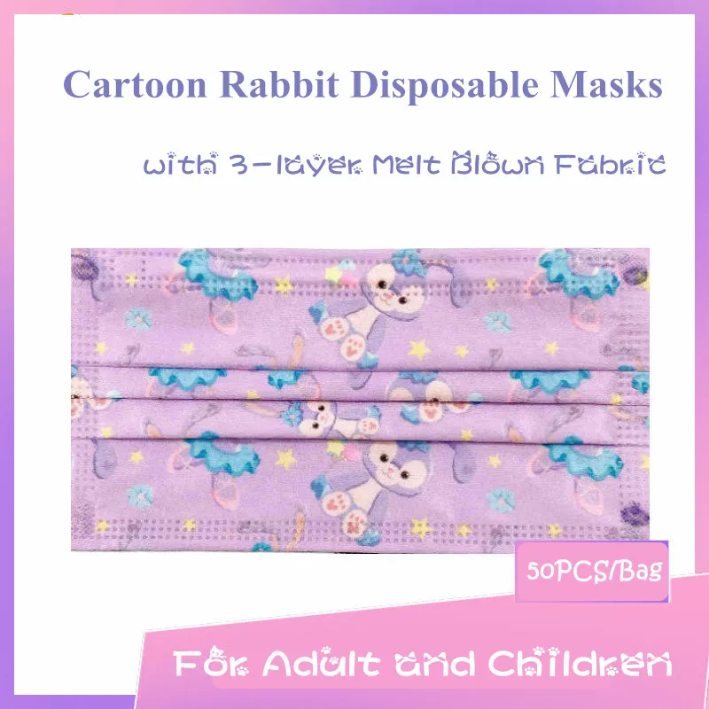 

50-100pcs Cartoon Kawaii Rabblit Disposable Face Masks 3-layer Melt Blown Fabric Kids Adult Breathable Skin-Friendly Mascarilla