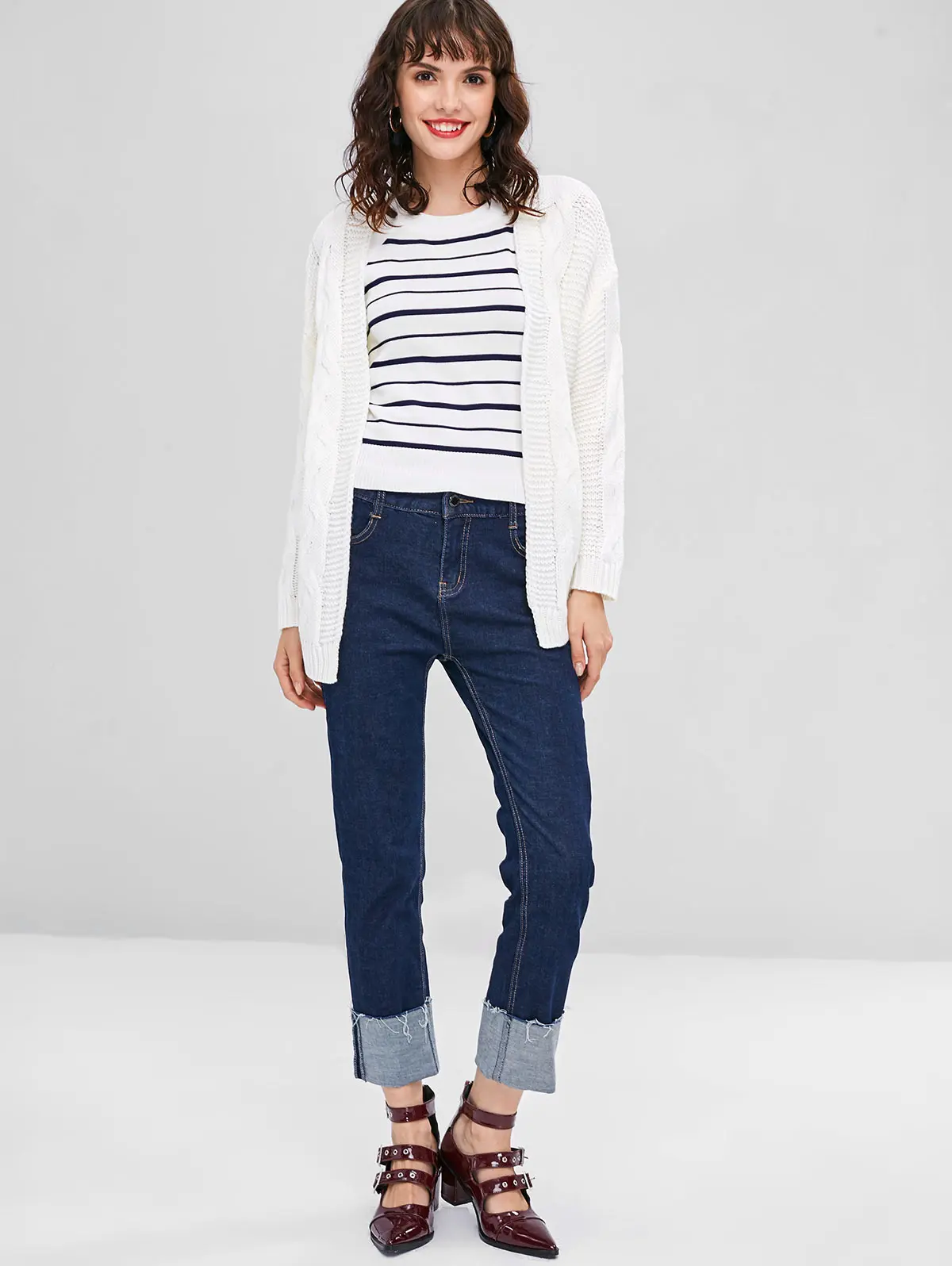 ZAFUL массивный Открытый спереди вязаный кардиган без воротника элегантные