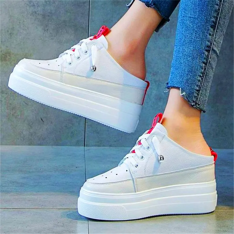 

Мюли женские спортивные из коровьей кожи, кроссовки на платформе, без застежки, Повседневная пляжная обувь, танкетка, европейские размеры ...