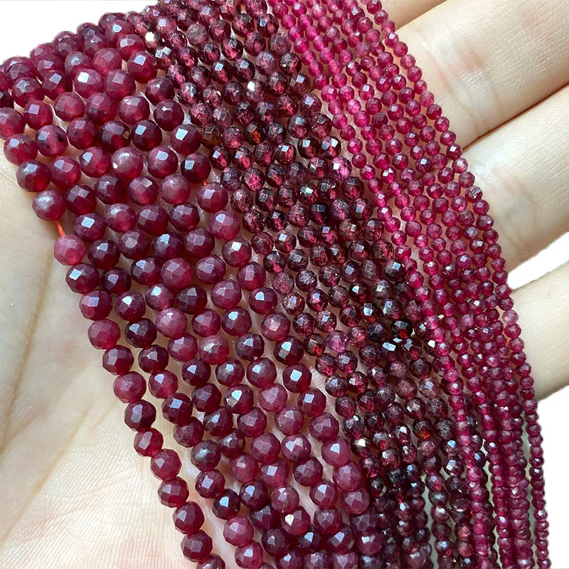 

Wholesale Natural Round Stone Beads Faceted Red Garnet For Jewelry Making DIY Bracelet Necklace 2MM 3MM 4MM