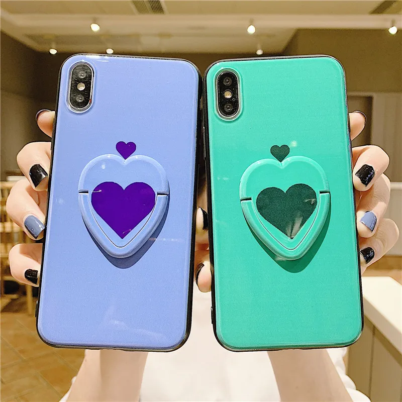JAMULAR Love Heart Stand Fitted Case For iPhone 7 XR XS MAX X 8 6 6s Plus Candy Color Invisible Bracket Phone Cover Soft Fundas |