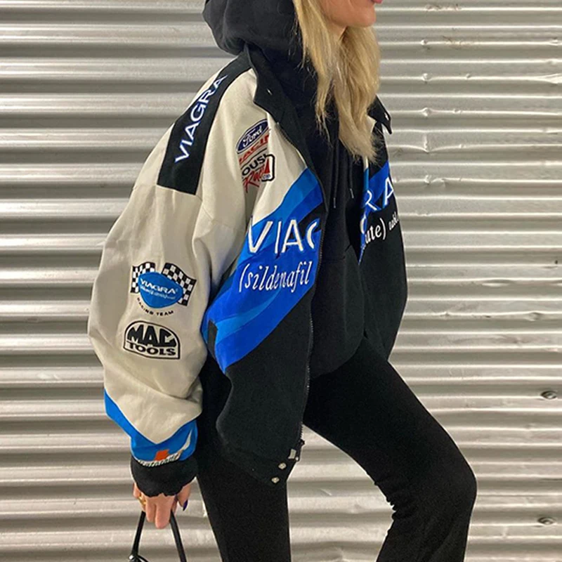 

2021 new American retro letter print jacket coat women Y2K high street fashion trend baseball uniform couple casual loose jacket