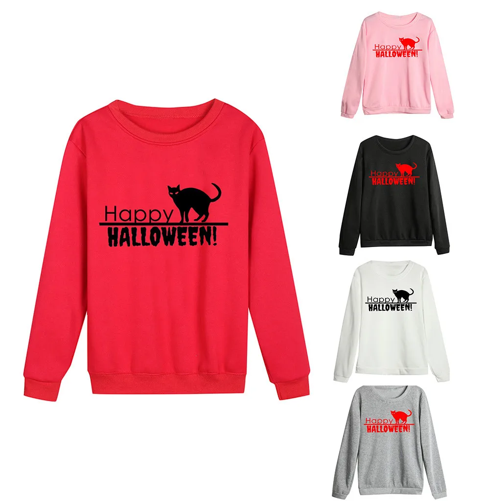 Женские толстовки на Хэллоуин вечерние повседневные с принтом кота Свободный