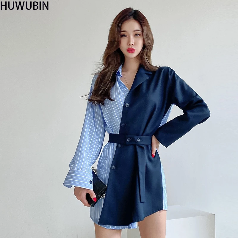 

2021 Korean New Women's Unique Polo Collar Fashion Light Mature Style High End Temperament Simple Splicing Avant-Garde Dress
