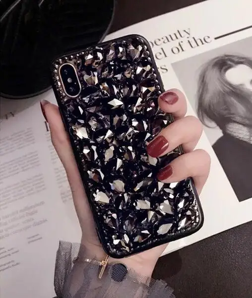Роскошные Чехлы с кристаллами и драгоценными камнями, стразы для iphone 11 Pro max X XS MAX XR, мягкий чехол для телефона с прозрачными краями для iphone 5S, 6 S, 7, 8 PLUS - Цвет: 1