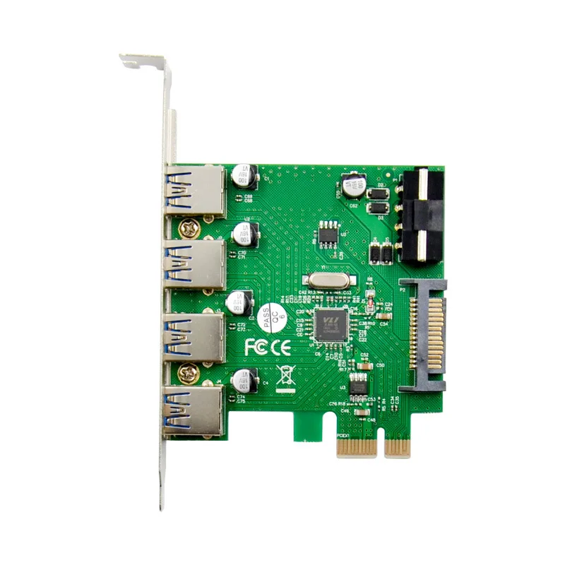 Add On Card 4Port PCIE USB 3.0 Expansion Four Port Super High Speed 5Gbs Chip VIA VL805 adapter Dual Power Supply Riser | Компьютеры и