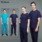 Оптовая продажа, модный скраб-костюм, набор больничной формы, однотонный унисекс хирургический халат с карманом и V-образным вырезом, скрабы, набор для женщин, джоггеры