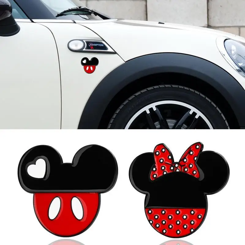 

Disney Mickey Car Sticker Car Tail 3D Stereo Mickey Creative Personality Cute Metal Car Logo Scratch Block