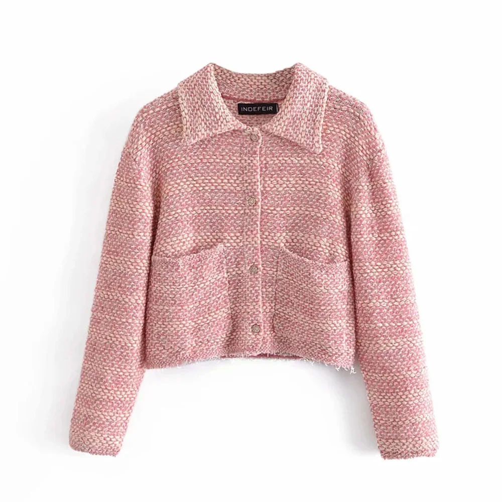 

Tide Za Nice England Style Sweet Vintage Plaid Pink Casual Tweed Long Sleeve Blazers Spring Women Office Vogue Wear Coat