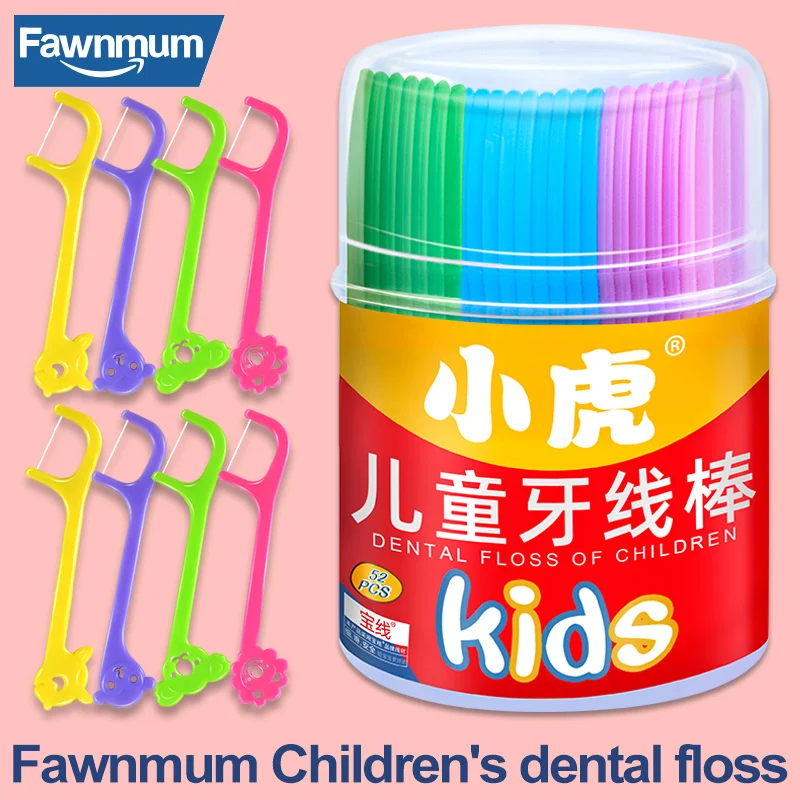 

Fawnmum 52 Pcs Children's dental floss stick Hygiene for Cleaning Interdental Spaces Floss Disposable Dental Floss Picks Plastic