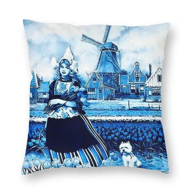 

Голландская синяя винтажная ветряная мельница, искусственная ферма, чехол для диванной подушки, чехол для гостиной, индивидуальный чехол д...