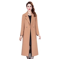 mid length winter 2021 new style commuter fashion slim woolen coat womens solid color suit collar double breasted wool coat