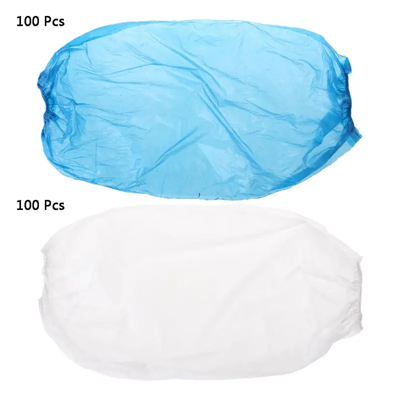 

100 Pcs 50 Pairs Plastic Waterproof Anti-dust Disposable Arm Oversleeves Elastic Band Long Sleeve Home Cleaning