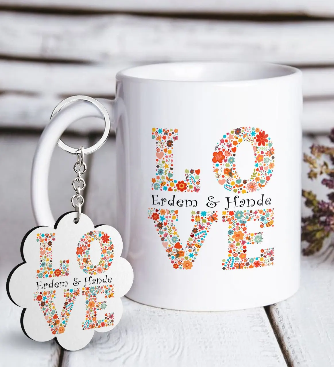 

Персонализированные ко Дню Святого Валентина Белая кружка и цепочка для ключей Подарочный Seti-114