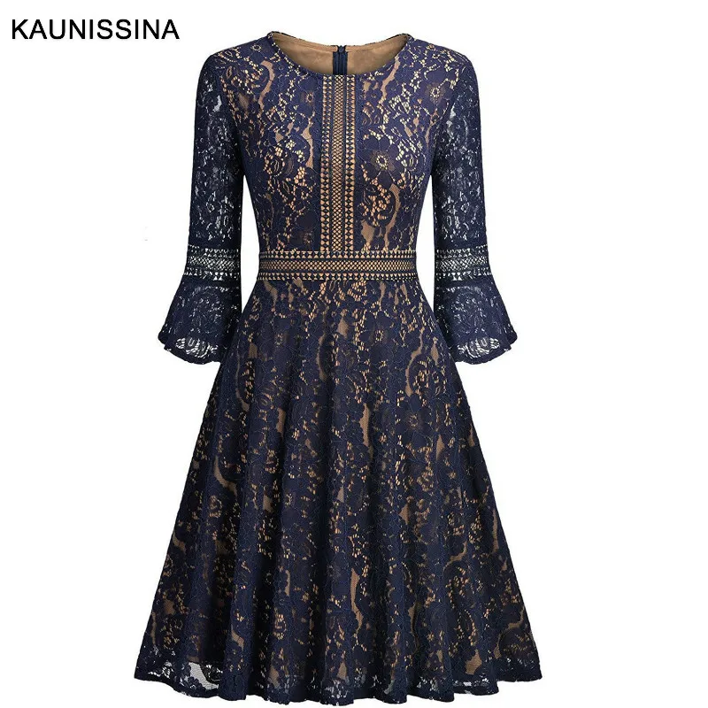 KAUNISSINA/женское винтажное коктейльное платье с кружевом сезон весна-осень