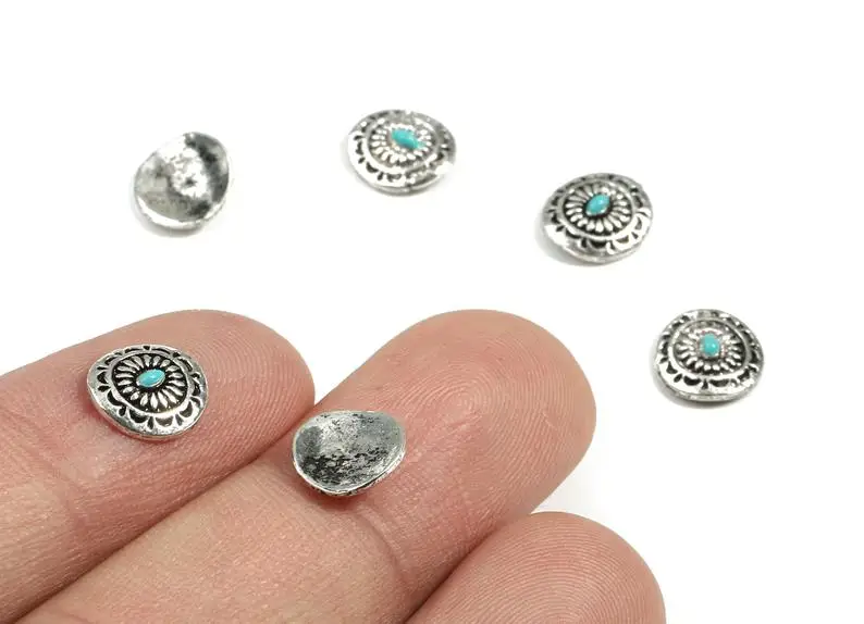 

Zinc Alloy Round Earring Charms With Narual - Blue Stone Earring Charms - 12Pcs/Lot- 8.91x8.39x1.99mm - ZZ1589
