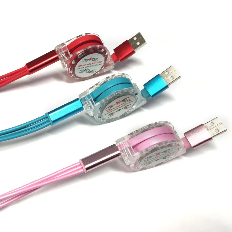 

3in1 Retractable USB Type C Micro USB charge Cable for mobile phone Charger Cable 1m 2.4A Fast Charging TPE cord