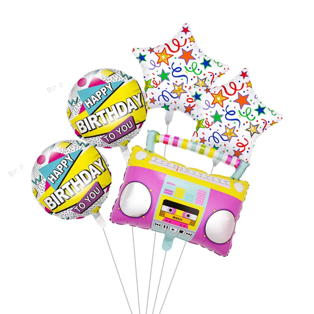 

5 шт. динамик, набор воздушных шаров, радио, аудио, алюминиевые фотообои, роликовые коньки, балоны для 80-х 90-х Birhtday, украшения для вечеринки