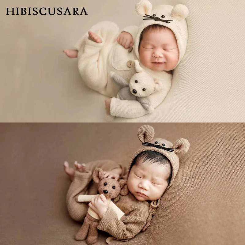 Newborn Baby Photography Clothing Sets Infant Boy Girl Photo Clothes Outfits Mouse 3pcs Set Hat Rompers Doll Sets