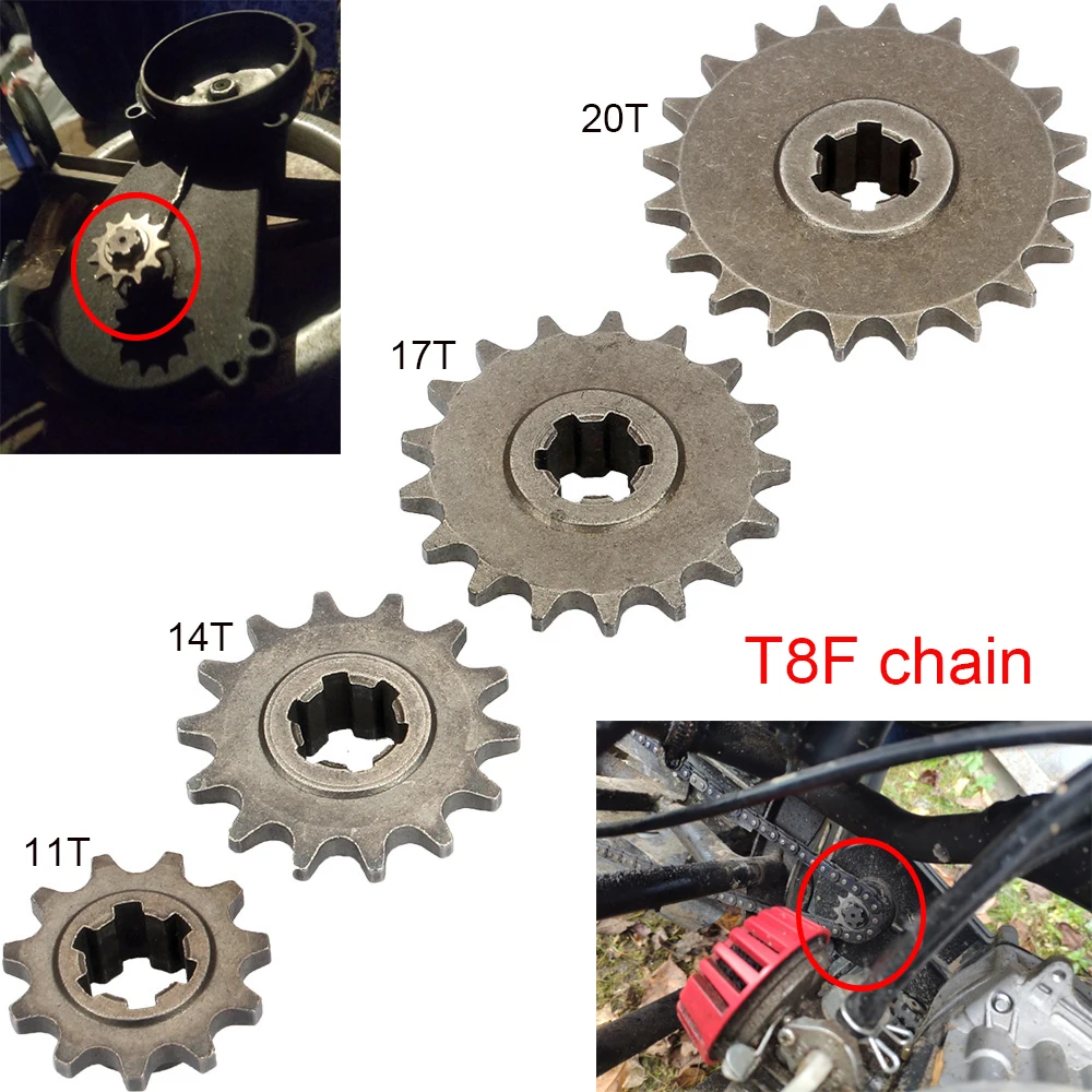 Зубчатая Звездочка T8F 11T 14T 17T 20T, металлическая зубчатая Звездочка для 47cc 49cc Minimoto ATV Mini Bike, мопед, скутер - изображение