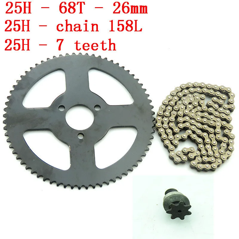 

Motorcycle Chain 25H 158L with 68T tooth 26 mm rear sprocket 7T pinion For 47cc 49cc ATV Quad Mini Dirt Pocket Bikes Minimoto