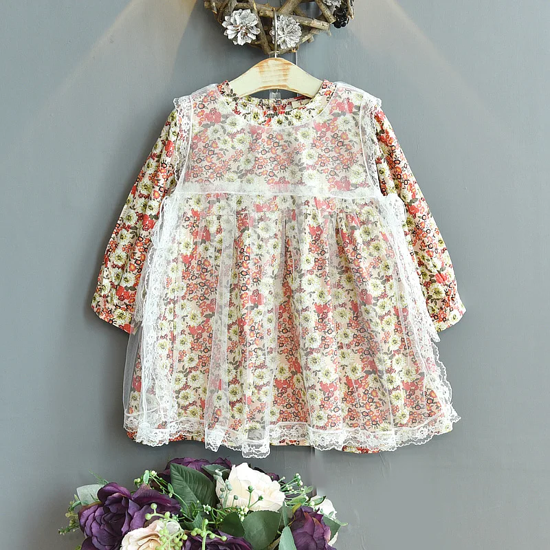 

girls clothes Fall kids dress Girls dress 2022 new spring autumn new long-sleeved floral dress mesh princess dress vestidos 2-6Y
