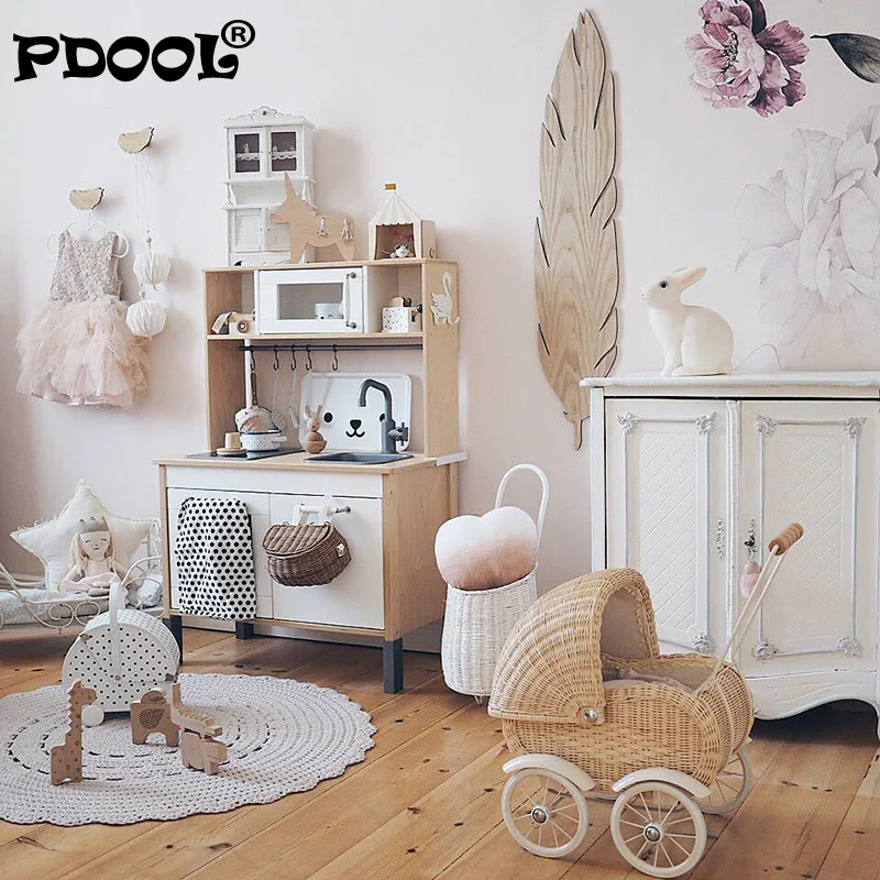 

Crafts Ins Nordic Style Children's Room Decoration Toys Handmade Rattan Trolley Home Decoration Accessories