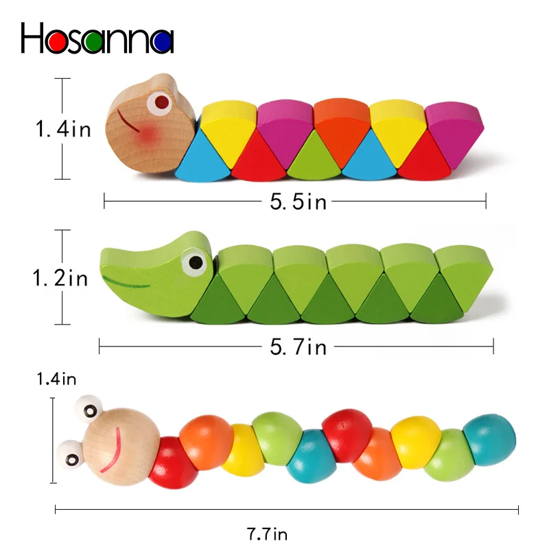 

Colorful Wooden Worm Puzzles Kids Learning Educational Didactic Baby Toys Fingers Game for Children Montessori Gift