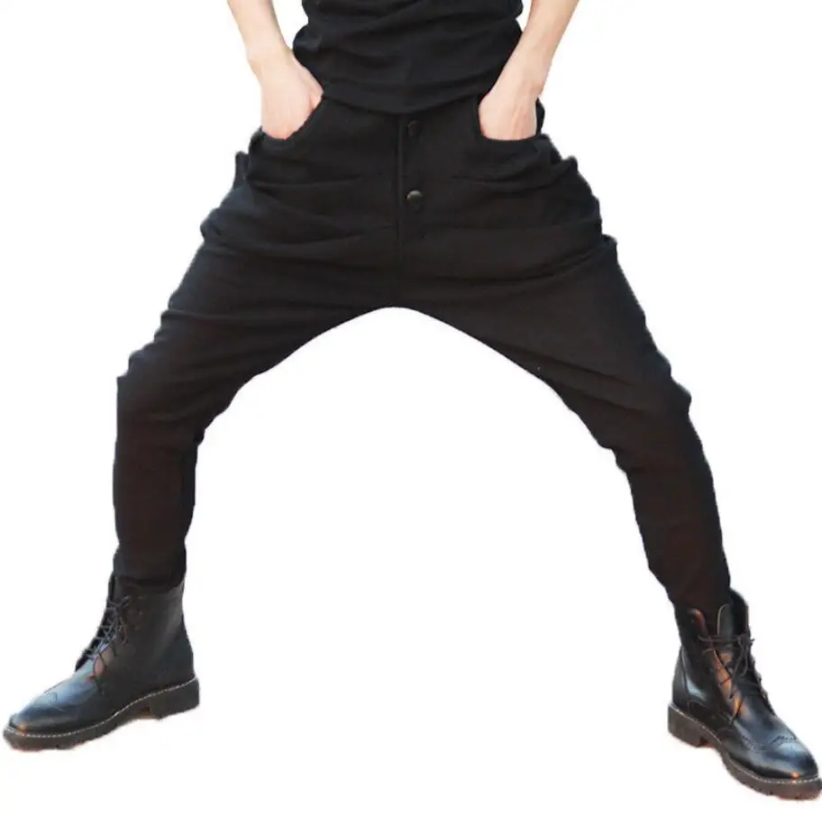 

Shipping Large Free Size Spring And Autumn Korean Version Hanging Crotch Haren Pants Fashion Black All-match Men's Trousersm-2xl