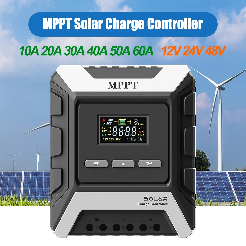 

PV Solar Charge Controller MPPT 60A 50A 40A 30A 20A 10A LCD display 12V 24V 48V Auto High Efficiency Battery Regulator Dual USB