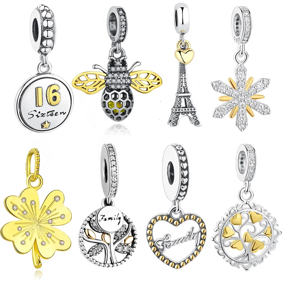 Шарм бусина из серебра 925 пробы снежинка семейное дерево любви пчела золотой