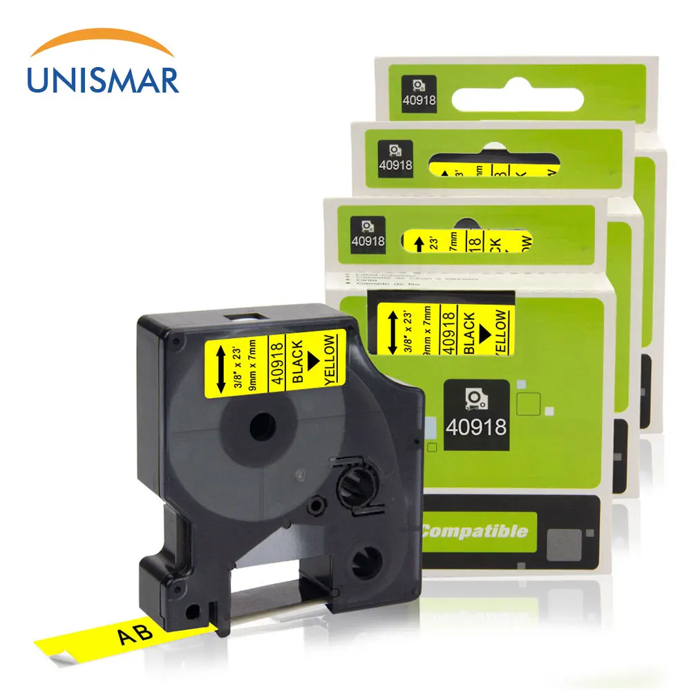 Unismar 3 шт 40918 черный на желтый 9 мм лента для маркировки Dymo LabelManager 160 280 210D PNP 420P 260P 360D
