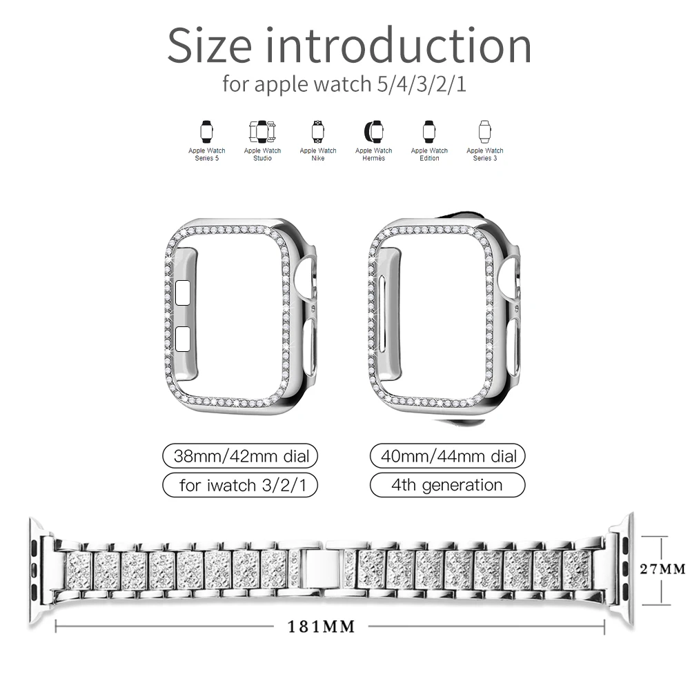 

Band + Case Metal Strap for Apple Watch Series 5 Strap 40mm 44mm Diamond Ring 38mm 42mm Stainless Steel Bracelet Iwatch 4/3/2/1
