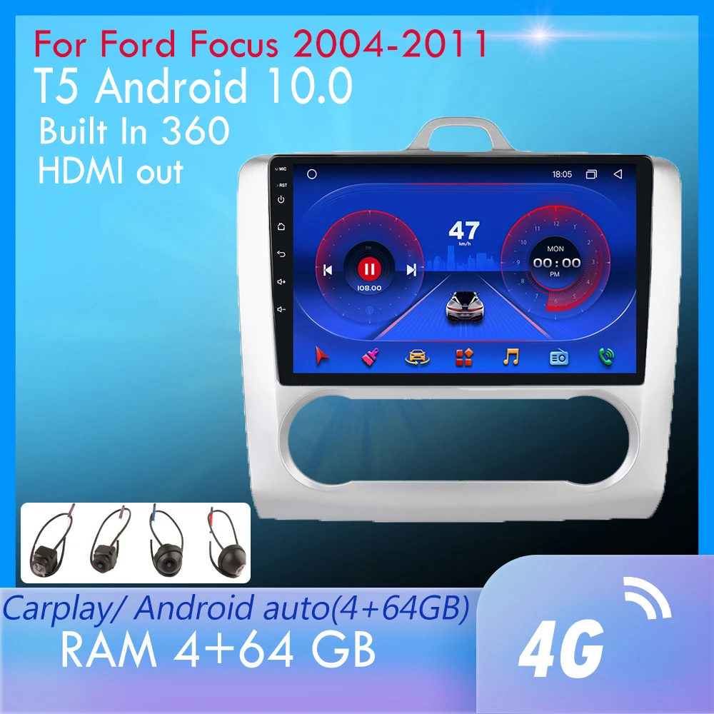 Автомобильный радиоприемник на Android 10 для Ford Focus 2 3 Mk2 Mk3 2004-2011 GPS-навигация