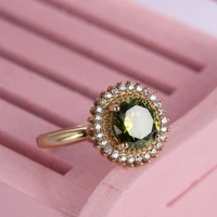 delicate womens trendy jewelry gold plated ring oval olive green round zircon ring wedding party valentines day birthday gift