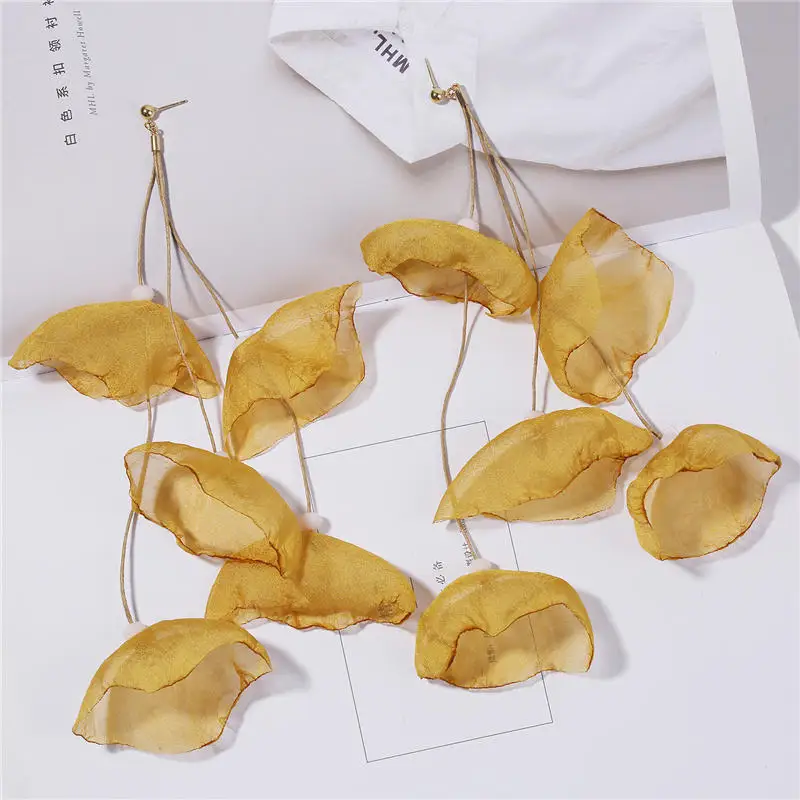 Product 14 Корейский цветок лепестки кисточкой серьги ручной работы ткань шифон Цветочные Висячие серьги для женщин ювелирные изделия pendientes mujer moda - Окраска металла: Product 14