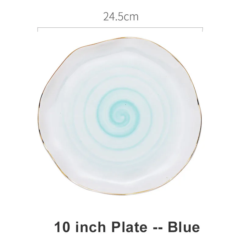 10in Shallow Plate Керамическая тарелка с золотой инкрустацией закуски блюда роскошные золотые края тарелка столовая посуда кухонная тарелка черный белый лоток посуда набор - Цвет: 10in Shallow Plate