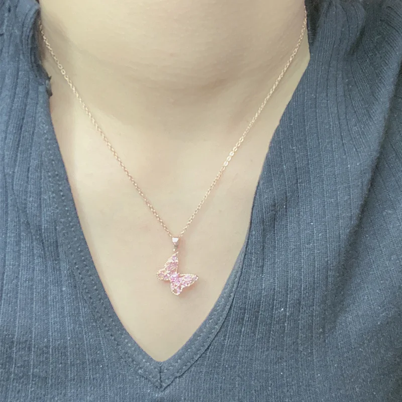 Inlay Titanium Steel Butterfly Necklace Female 18K Clavicle Chain Tide Net Red Pendant Ins Fashion Simple Temperament Ornament | Украшения