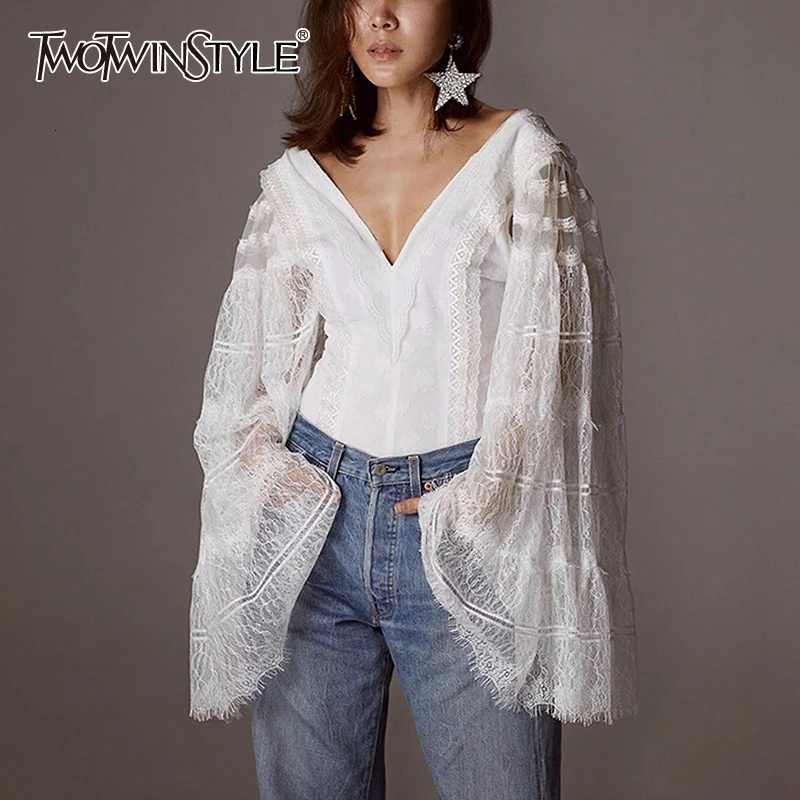 TWOTWINSTYLE винтажные Лоскутные сетчатые кружевные комбинезоны для женщин с v