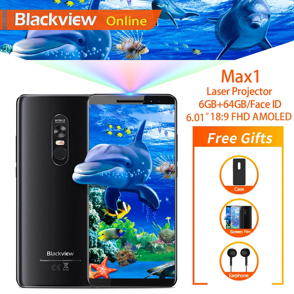 Blackview MAX 1 6 01 &quotпроектор мобильный телефон ГБ + 64 FHD AMOLED Android 8 портативный проектор