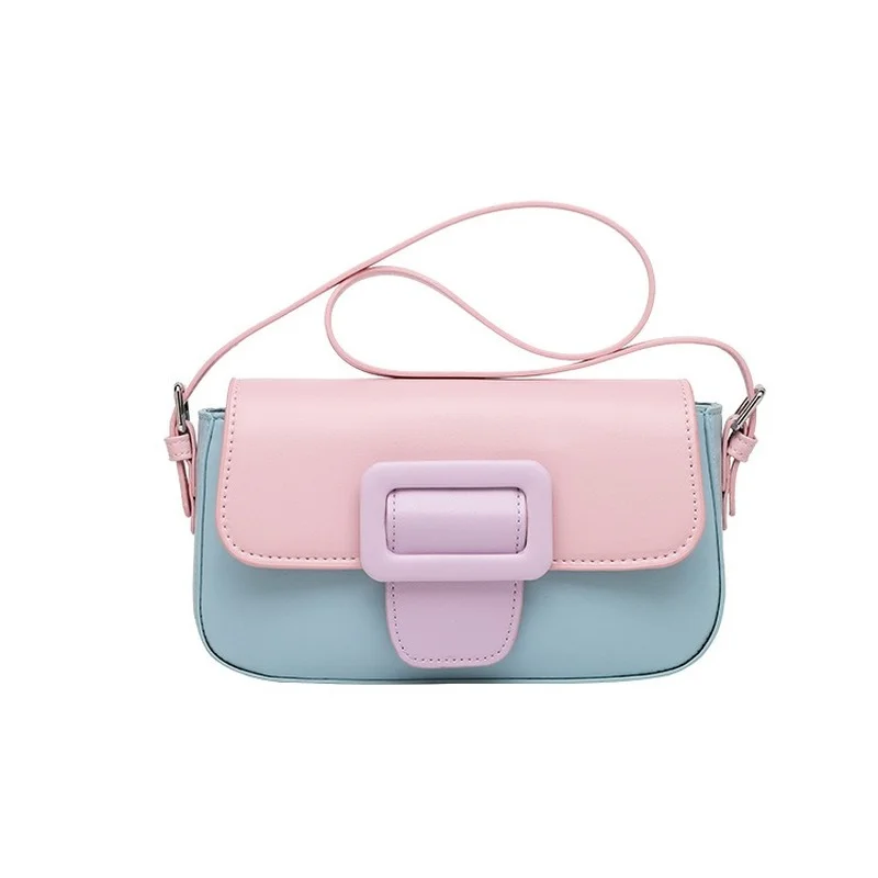 

2021 New Solid Baguette bag Women Shoulder Bags Retro PU Leather Bags Ladies Simple Messenger Handbag Female Satchels