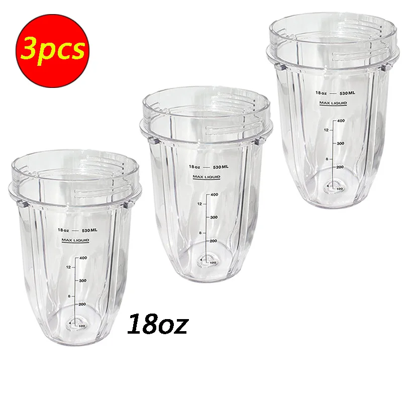 3PCS Portable 18 oz Ounce Cup Spare Replacement Parts Accessories for Nutri Ninja Auto-iQ 900W 1000W and Duo Blenders Juicer