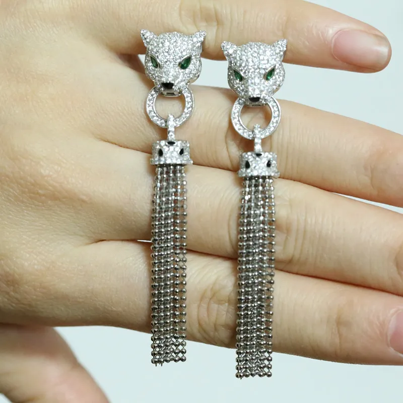 Серебряные висячие серьги &quotПантера&quot для женщин Белый CZ камень женские
