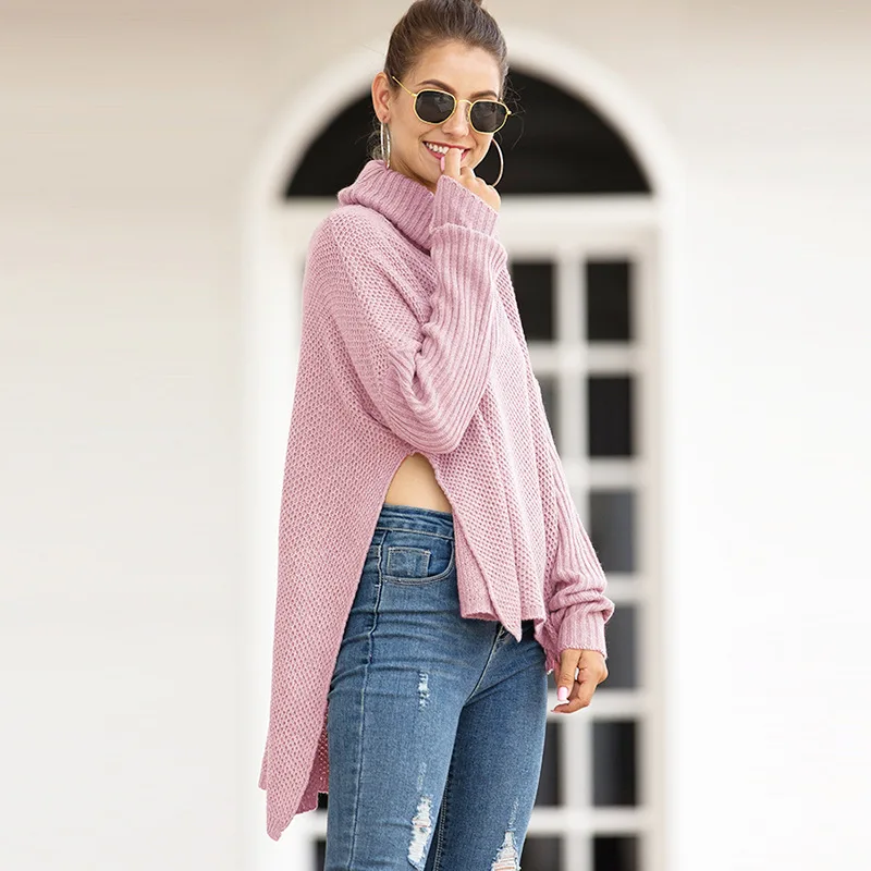 

Winter Sweater Coat High Neck Split Irregular Pullover Women's Top Blusa Frio Feminina Sueters De Mujer