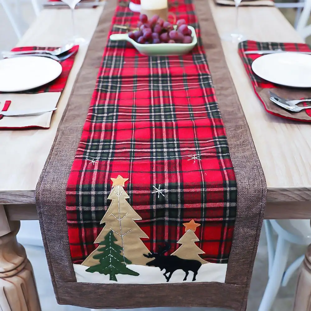 

Christmas Table Runner Burlap & Cotton Red Black Plaid Reversible Buffalo Check Table Runner for Christmas Holiday Birthday Part