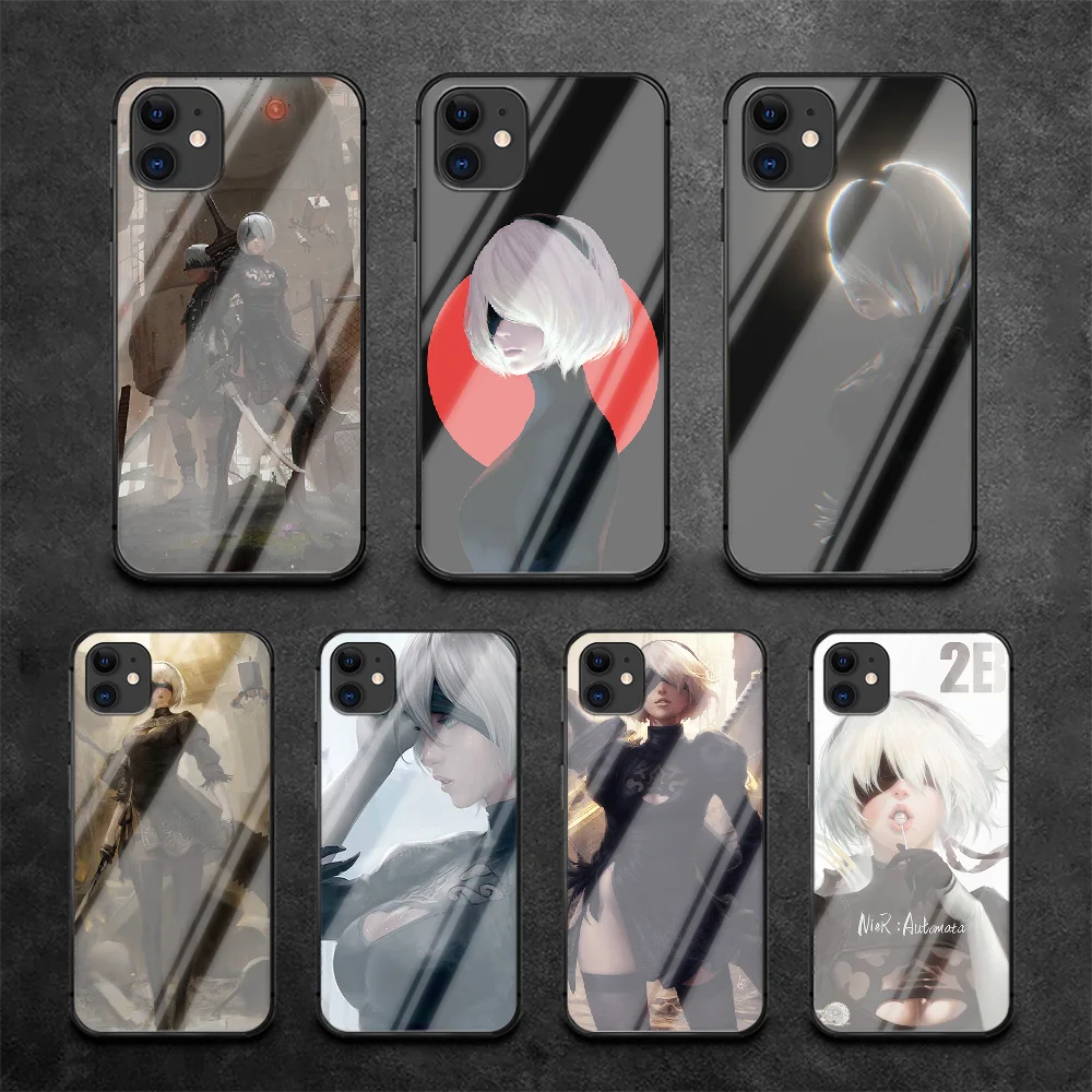 Чехол для телефона NieR Automata 2B из закаленного стекла чехол IPhone 6 6S 7 8 11 12 X Xr Xs Se 2020 Pro Max