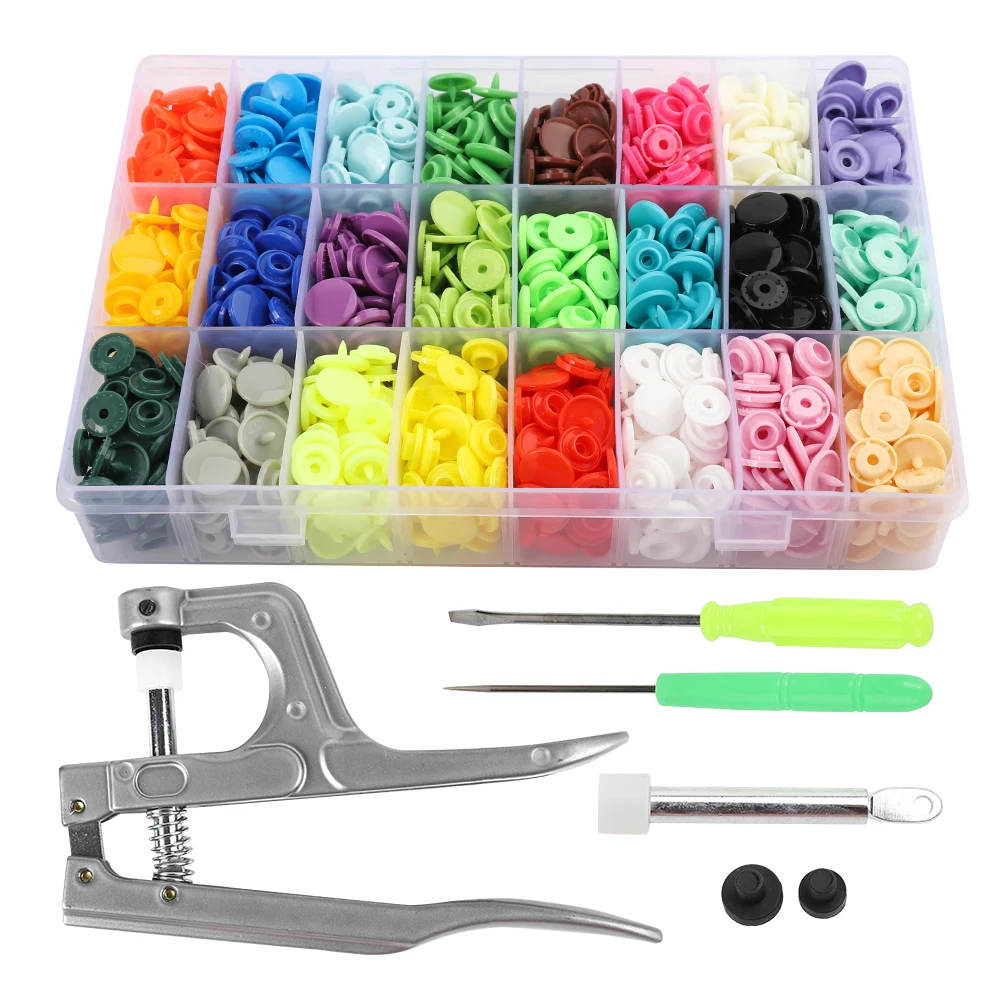 360 Sets T5 Plastic Snap Button with Snaps Pliers Tool Kit & Organizer Containers,Plastic Pressure Seam Snap, Button Press Studs