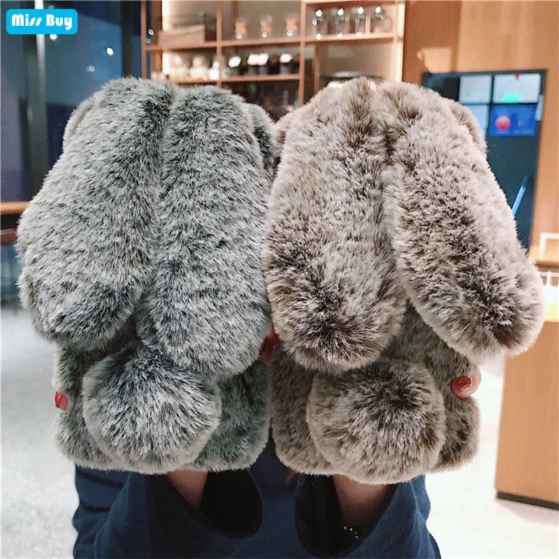 

For Xiaomi POCO F3 Fashion Rabbit Ears Fluffy Plush Diomand phone Case For POCO X3 NFC M3 X3 Pro Luxury Protection Cover Funda