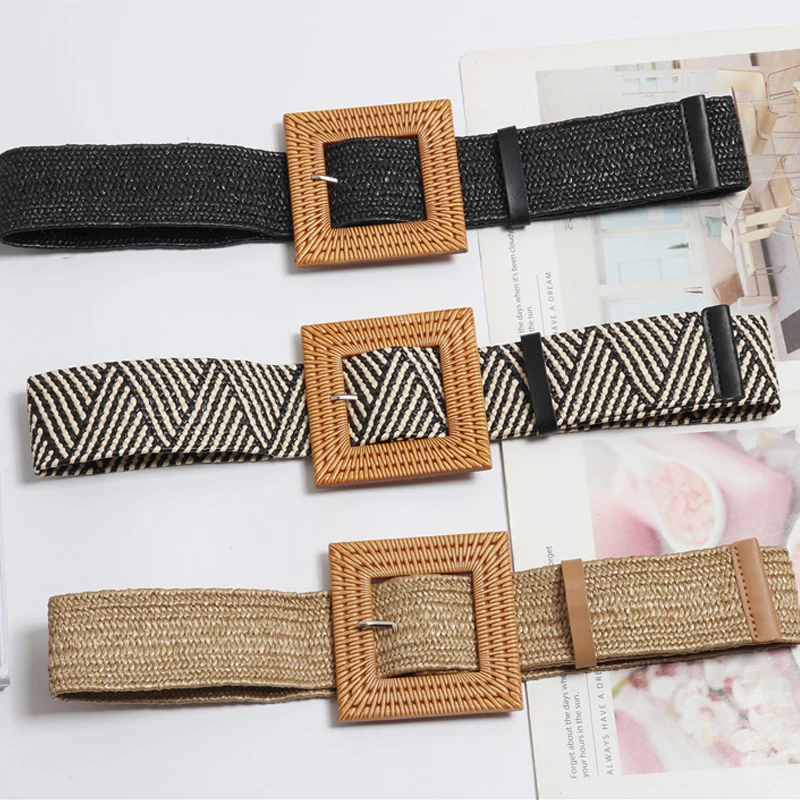 Женский трикотажный широкий эластичный плетеный ремень винтажный квадратный