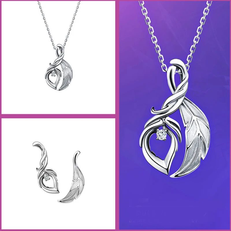 LOL League Game Rakan And Xayah Necklace Pendant 925 Sterling Silver Sweater Necklace Women Cosplay Jewelry Couple Lovers Gifts